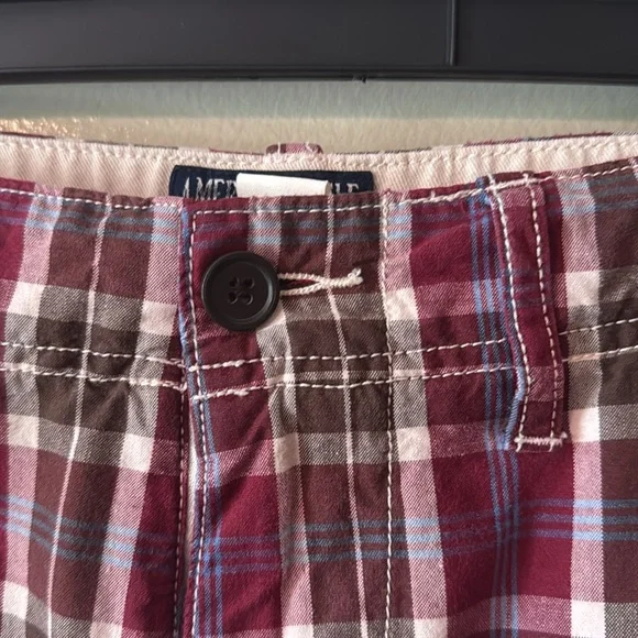 🩳🍷🧢🍨Men's Plaid Shorts -burgundy, white and blue - Picture 3 of 8